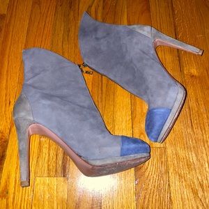 Gray and blue suede boots